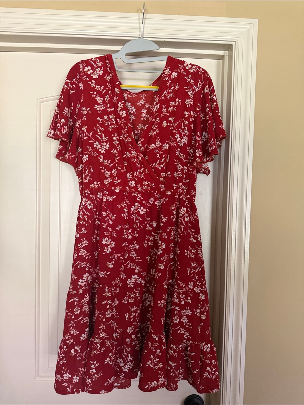 Red Floral Wrap Midi Dress - Women's Summer Dress